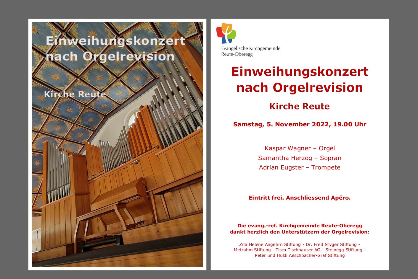 Flyer Orgelkonzert 05.11.2022, Kirche Reute